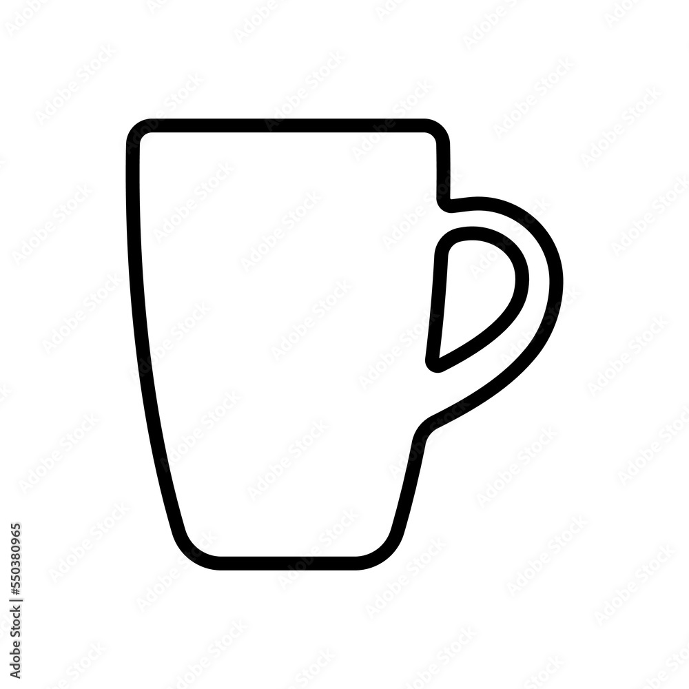 Mug icon. Black contour linear silhouette. Side view. Editable strokes. Vector simple flat graphic illustration. Isolated object on a white background. Isolate. Mug icon. Black contour linear silhouette. Side view. Editable strokes. Vector simple flat graphic illustration. Isolated object on a white background. Isolate.