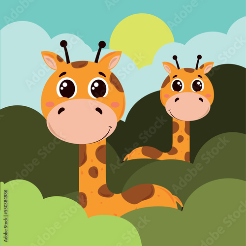 Canvas Print cute giraffes in the forest