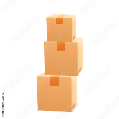 3d vector realistic render stack of cardboard paper brown parcel box packages icon design