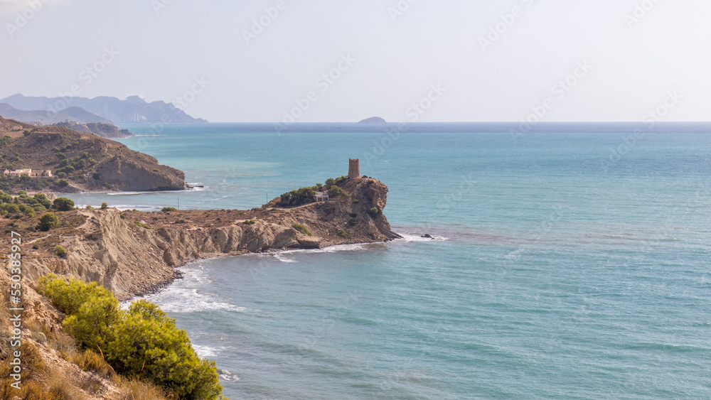 Beaches, cliffs in the Mediterranean Sea in southern Spain. Costa Blanca, between Alicante and Denia, in the Valencian community. Beaches, cliffs in the Mediterranean Sea in southern Spain. Costa Blanca, between Alicante and Denia, in the Valencian community.