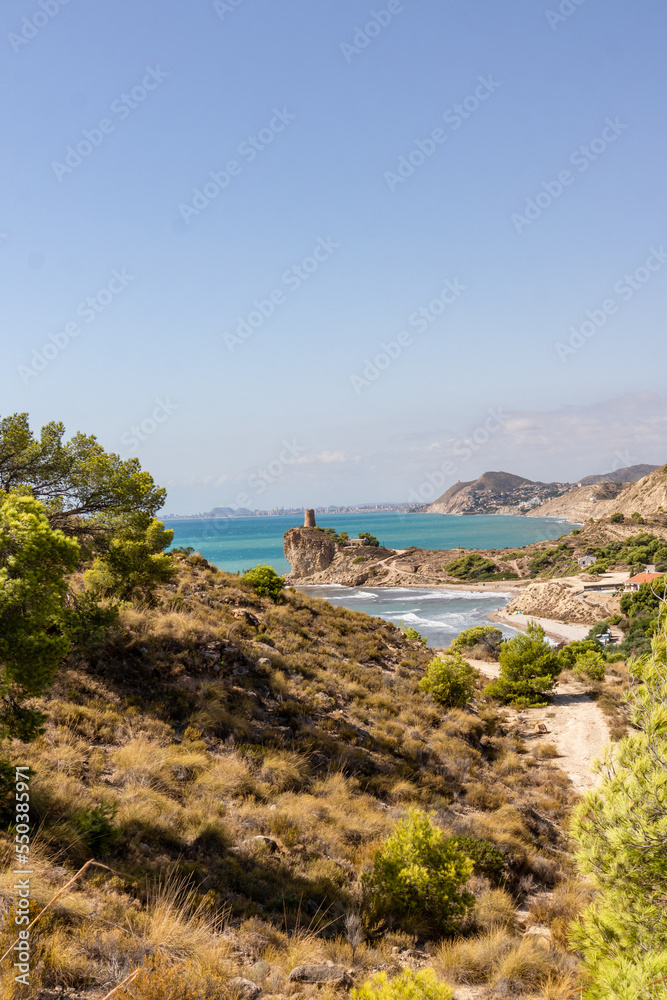 Naklejka premium Beaches, cliffs in the Mediterranean Sea in southern Spain. Costa Blanca, between Alicante and Denia, in the Valencian community.