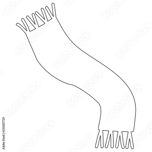Fringed warm winter scarf, doodle style flat vector outline for kids coloring book