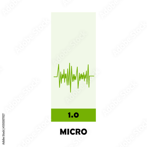 Micro earthquake magnitude scale vector illustration. Level or intensity of seismic activity isolated on white background