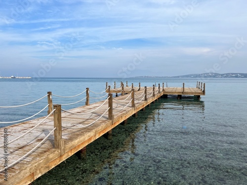 Beautiful wooden pier at the sea  sea horizon