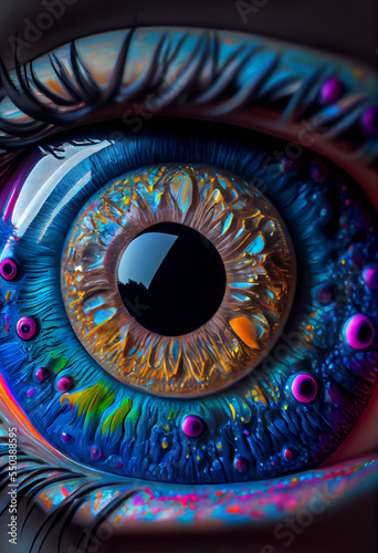 Macro Eye Lens Closeup Oil Painting Illustration  Artistic Fantasy Colorful Macro Eye Lens Design