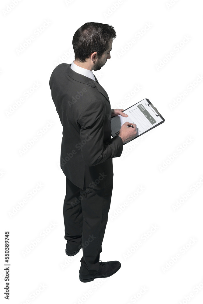Corporate businessman holding a financial report Corporate businessman holding a financial report