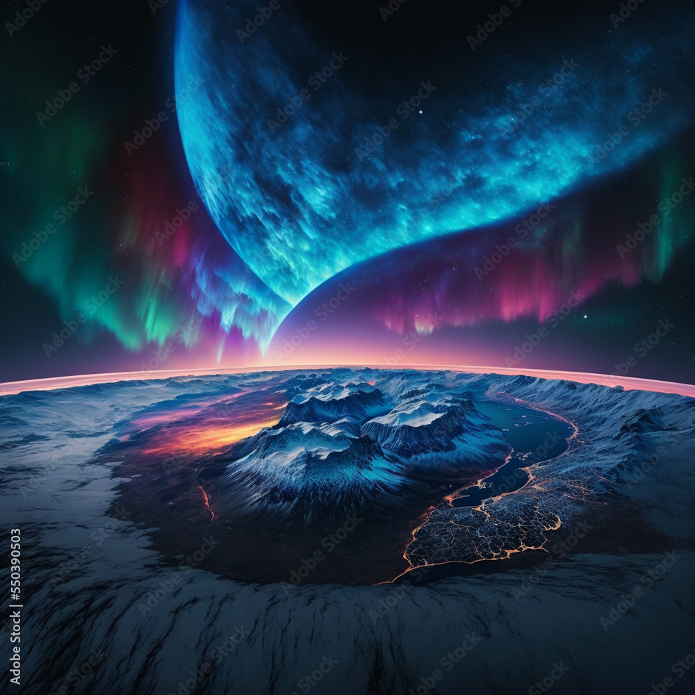 Fototapeta premium earth from the space and auora