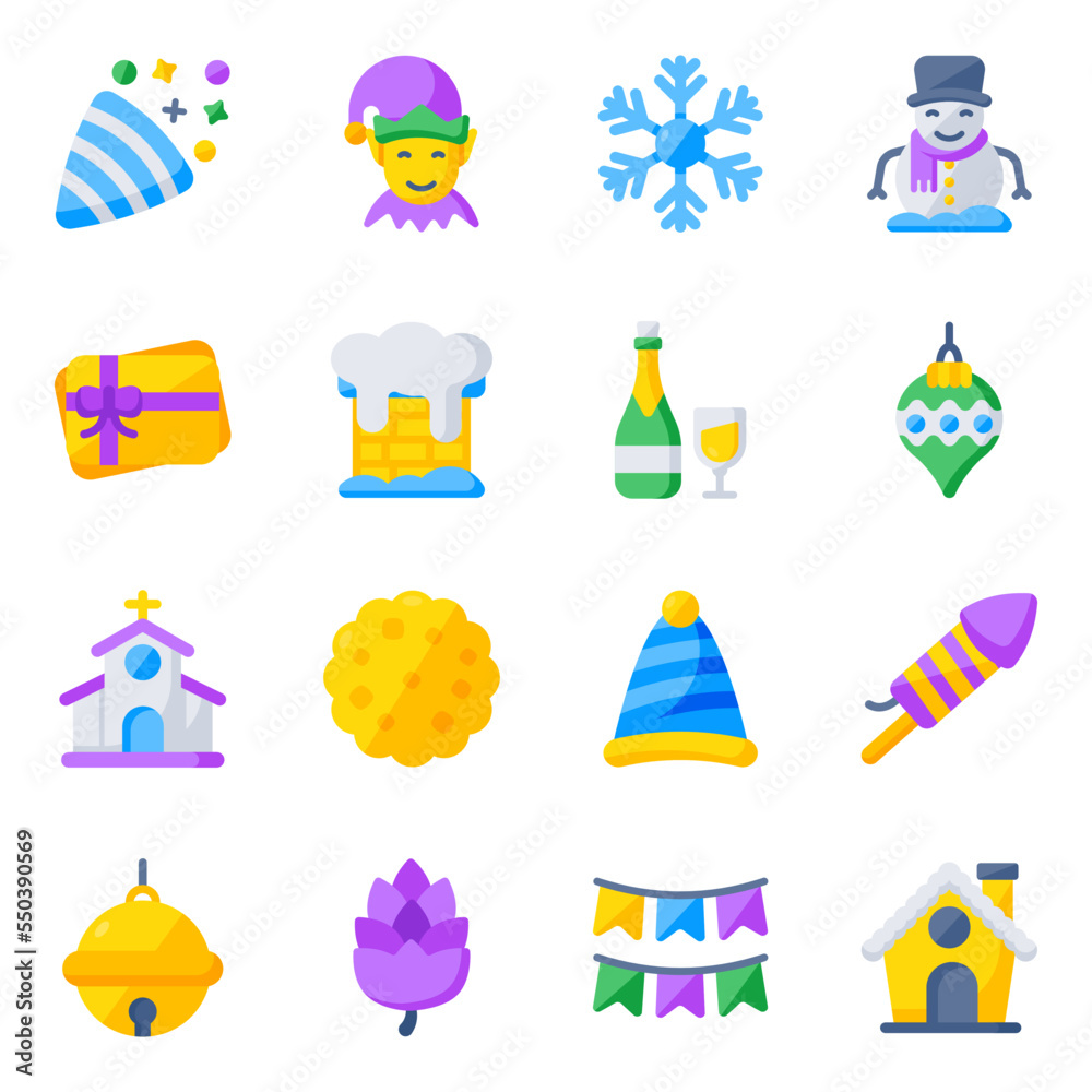 Pack of Christmas Decoration Flat Icons 

