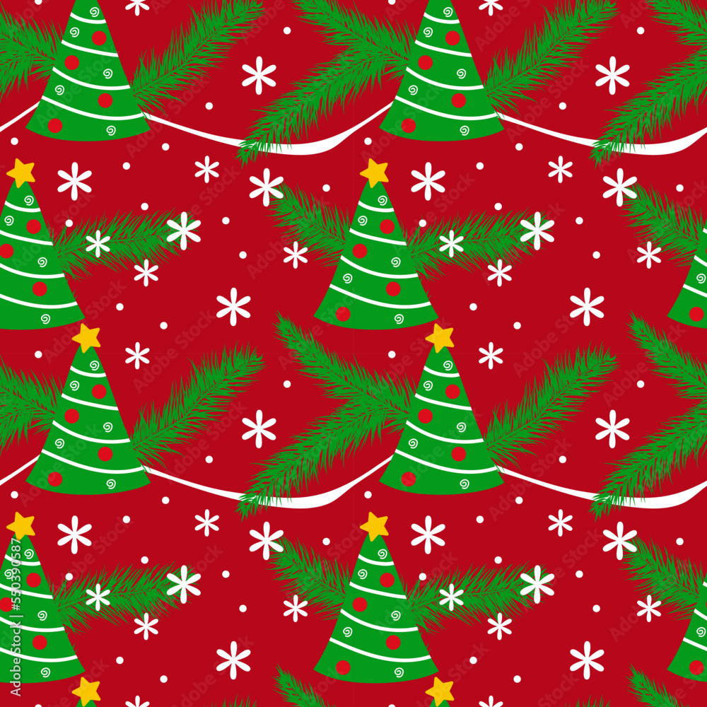 Set of Christmas and new year seamless pattern with fir branch, Christmas tree and snowflakes. Set of Christmas and new year seamless pattern with fir branch, Christmas tree and snowflakes.
