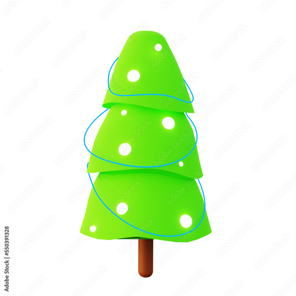 Green Christmas Tree Icon with balls. 3d icon for ui ux design. 3D Rendering. Cartoon style. Green Christmas Tree Icon with balls. 3d icon for ui ux design. 3D Rendering. Cartoon style.