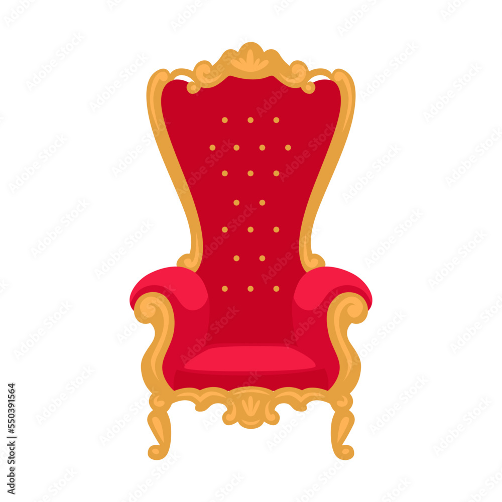 Red royal throne vector illustration. Antique medieval chair for king and queen isolated on