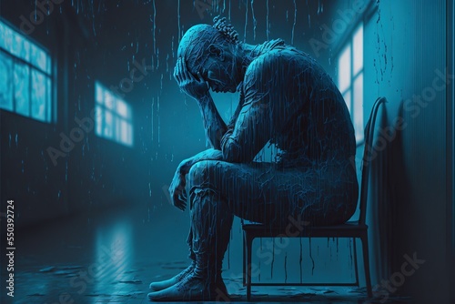 Fotografia Feeling blue, depressed, stressed or anxious person in blue