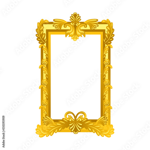 Mirror frame cartoon illustration. Old ornate rococo or retro blank frame for paintings, pictures or photos