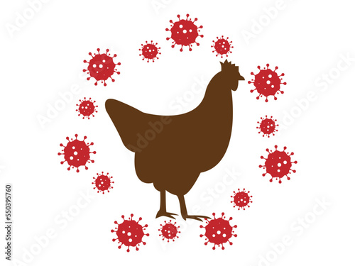 Avian influenza vector illustration. Bird flu virus illustration. H5N1 and H3N8 bird flu epidemic disease. pandemic danger. Viruses from animals to people