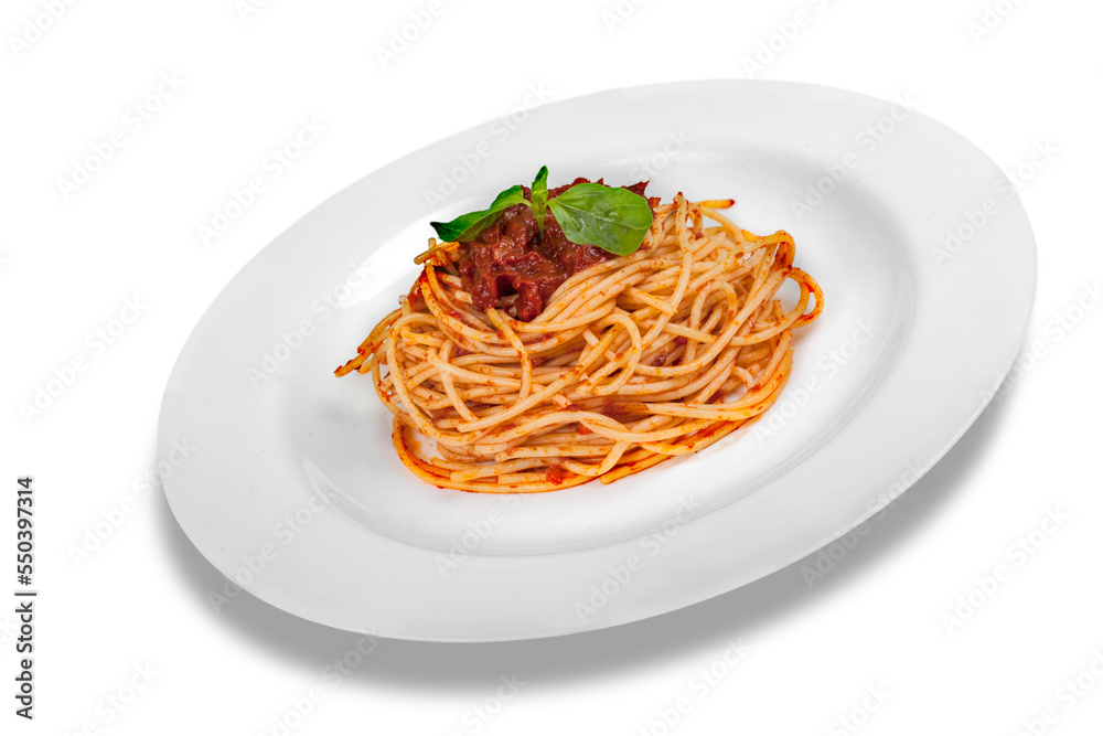 Spaghetti with tomato sauce and basil Spaghetti with tomato sauce and basil
