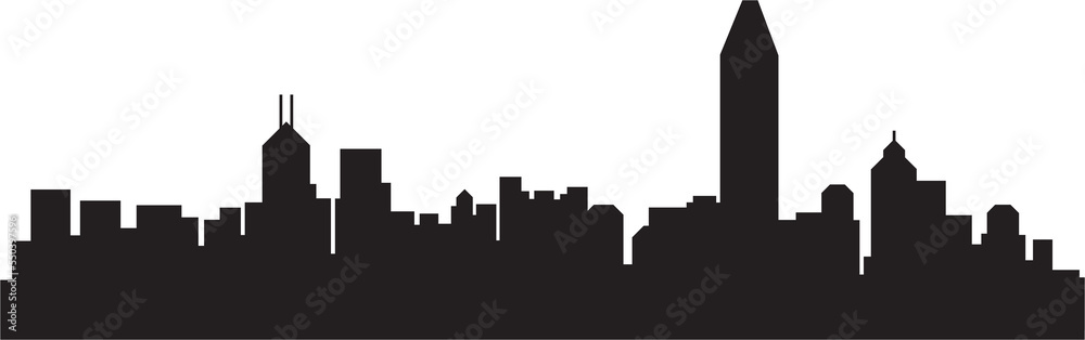 modern cityscape skyline silhouette drawing.