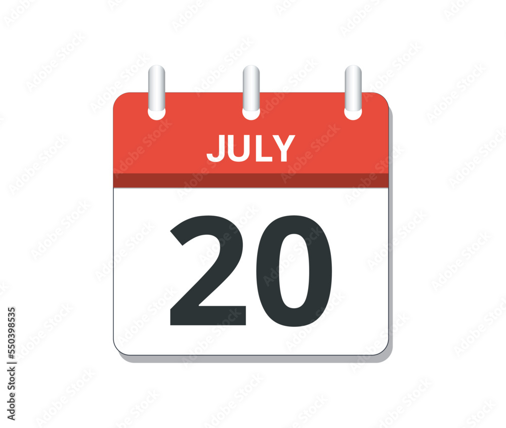 July 20th calendar icon vector. July 20th calendar icon vector.