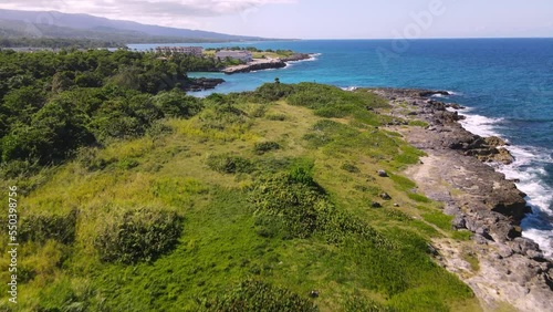 Aerial view of coastline in Jamaica