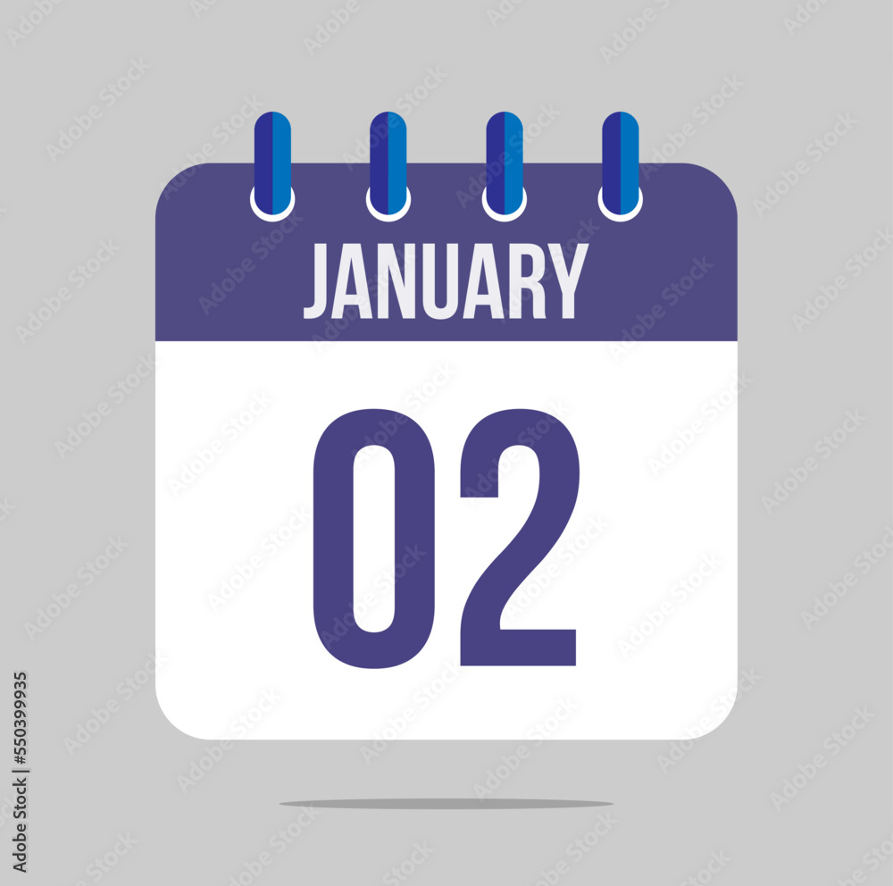 2 january calendar vector. Calendar icon for january with marked date. Design for schedules, meetings and appointments 2 january calendar vector. Calendar icon for january with marked date. Design for schedules, meetings and appointments