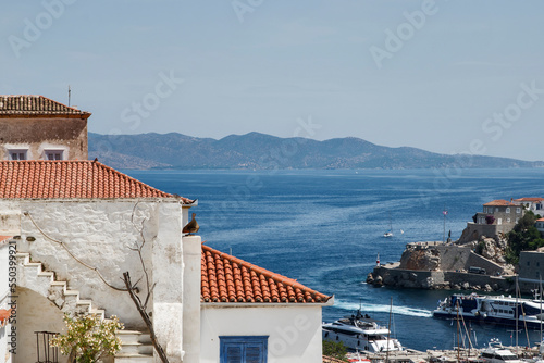 Fototapeta Naklejka Na Ścianę i Meble -  View of small Mediterranean town in sunny summer day