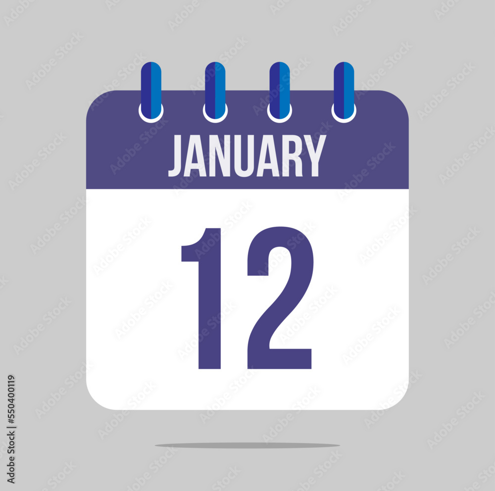 12 january calendar vector. Calendar icon for january with marked date. Design for schedules, meetings and appointments 12 january calendar vector. Calendar icon for january with marked date. Design for schedules, meetings and appointments