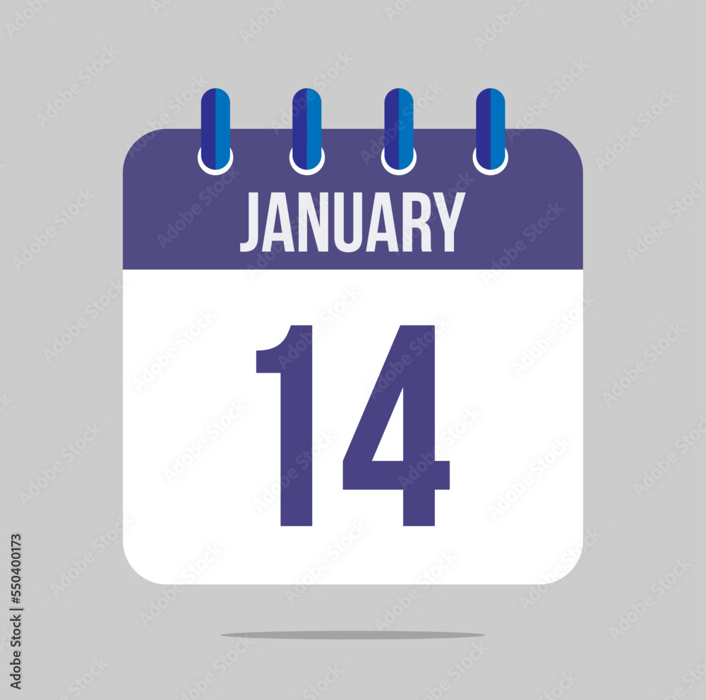 14 january calendar vector. Calendar icon for january with marked date. Design for schedules, meetings and appointments 14 january calendar vector. Calendar icon for january with marked date. Design for schedules, meetings and appointments