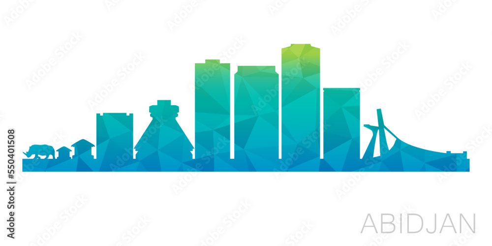 Abidjan, Côte d'Ivoire Low Poly Skyline Clip Art City Design. Geometric Polygon Graphic Horizon Icon. Vector Illustration Symbol.