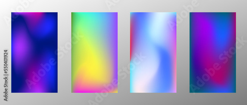 Abstract bright gradient background. Set of 4 backgrounds. Creative modern vector illustration. Holographic spectrum for coating.