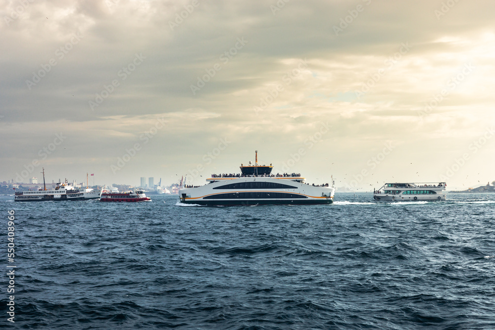 Ferry boats at the Bosphorus strait.