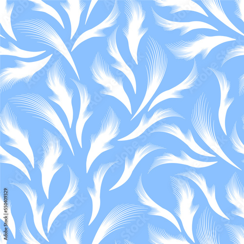 Seamless vector background with white fluff on a blue background. Pattern for the design of seamless textures.