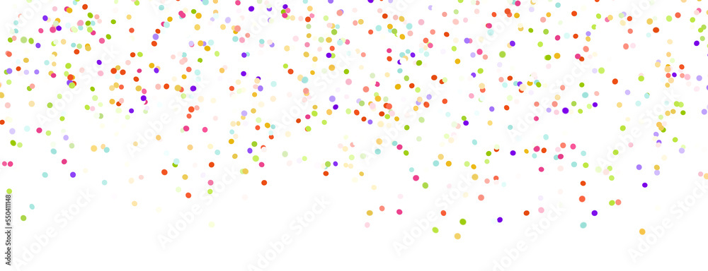 Multicolor confetti abstract background with a lot of falling pieces, isolated on a white background. Festive decorative tinsel element for design