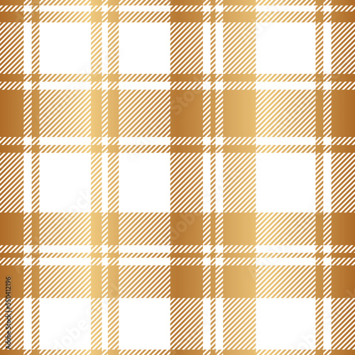 Plaid seamless pattern. Gold check. Golden background. Repeated gingham geometric patern. Scottish style for design prints. Repeating texture checkered plaids. Repeat fabric. Vector illustration