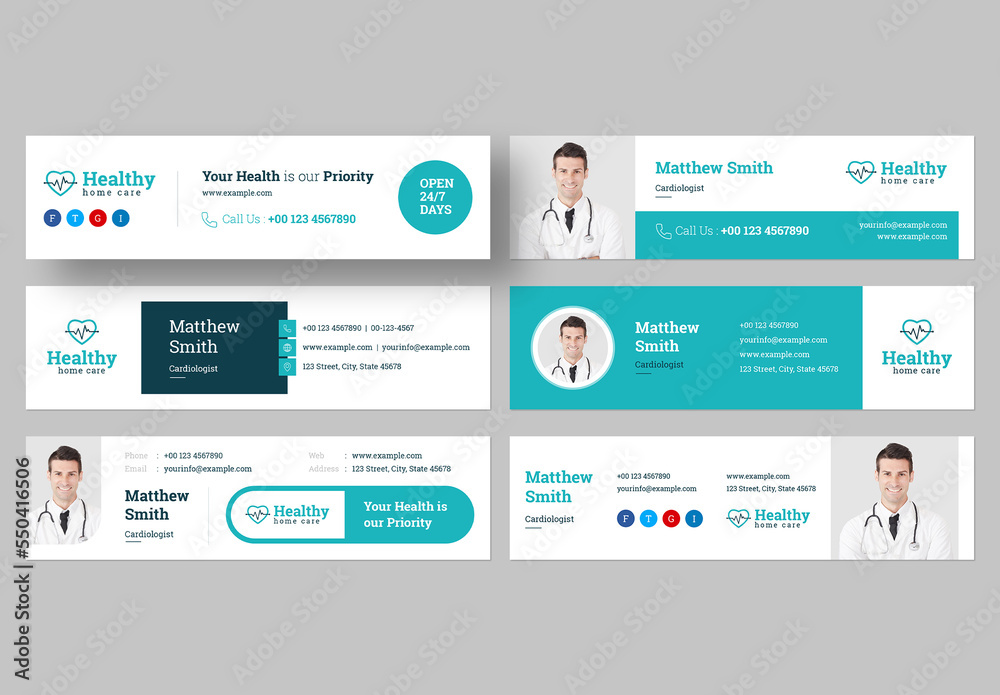 Healthcare Email Signature Layout with Turquoise Accents Stock Template