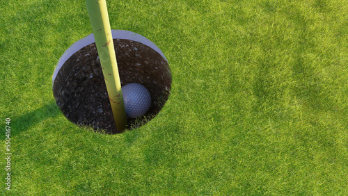 Quadro su tela 3d illustration of a golf ball in a golf hole with a flag