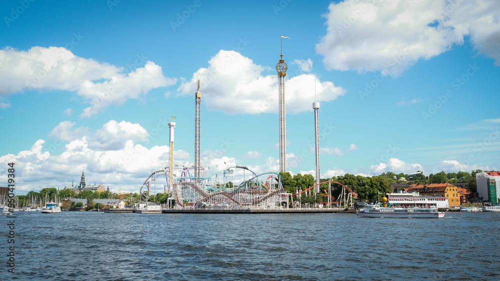 Seaside amusement park in central Stockholm, Sweden, in the summertime. 