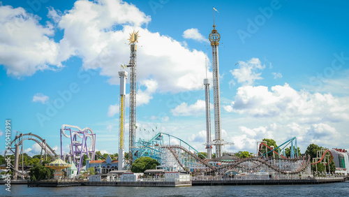 Seaside amusement park in central Stockholm, Sweden, in the summertime. 
