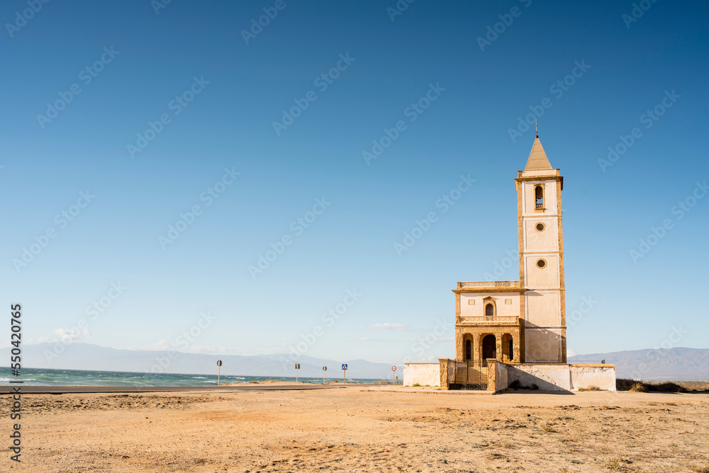 Old church in the salt pans of Cabo de Gata, Almeria, Spain	