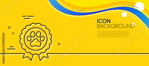 Dog competition line icon. Abstract yellow background. Pets award sign. Champion winner medal symbol. Minimal dog competition line icon. Wave banner concept. Vector