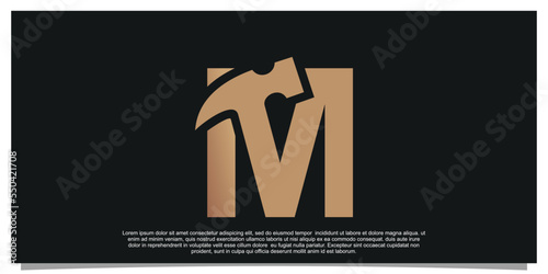 Creative initial letter M with hammer logo design unique concept Premium Vector