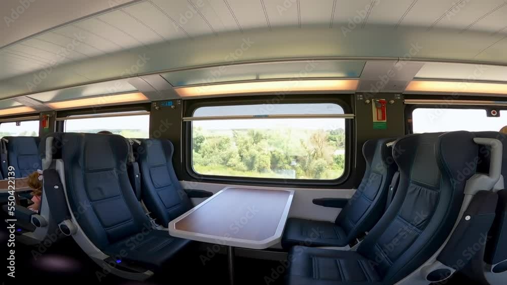 View inside The Falcon train or Soko in Serbian, during ride in Belgrade, Serbia.