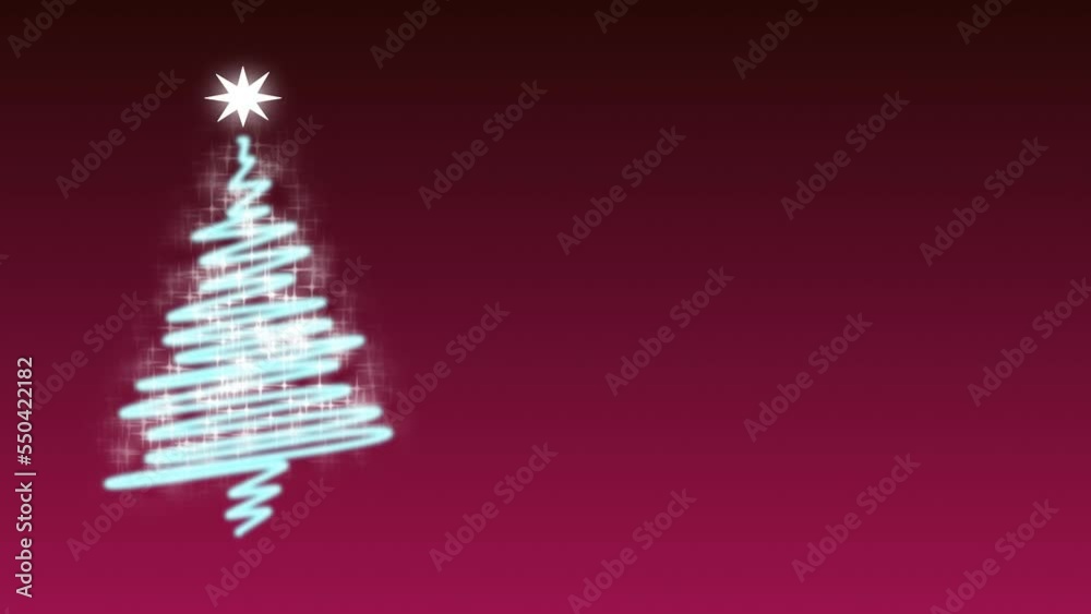 Christmas tree scribble drawn onto the screen with a pulsing star on top and flickering star ornaments over a red Christmas background.