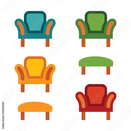 Armchair icon set, color isolated on white background, vector illustration.