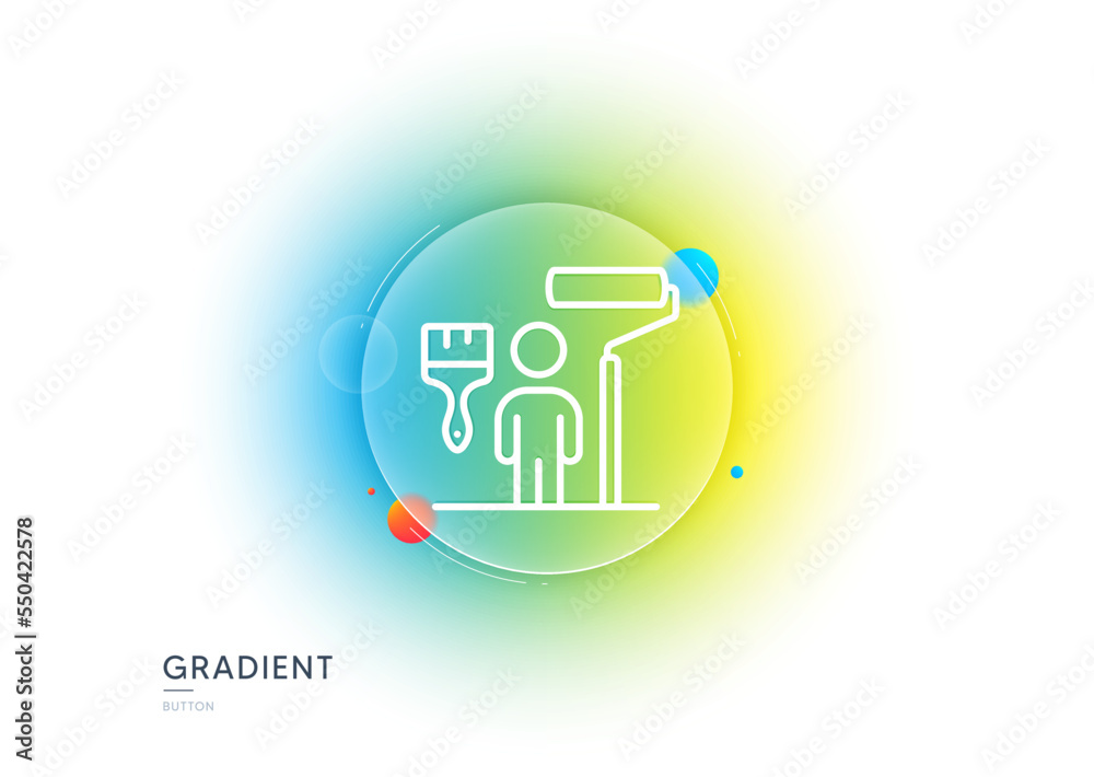 Painter line icon. Gradient blur button with glassmorphism. Paint brush roller sign. Professional artist symbol. Transparent glass design. Painter line icon. Vector Painter line icon. Gradient blur button with glassmorphism. Paint brush roller sign. Professional artist symbol. Transparent glass design. Painter line icon. Vector
