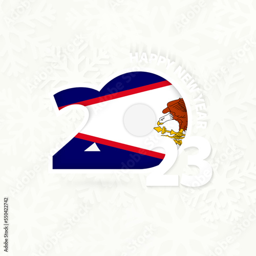 New Year 2023 for American Samoa on snowflake background.