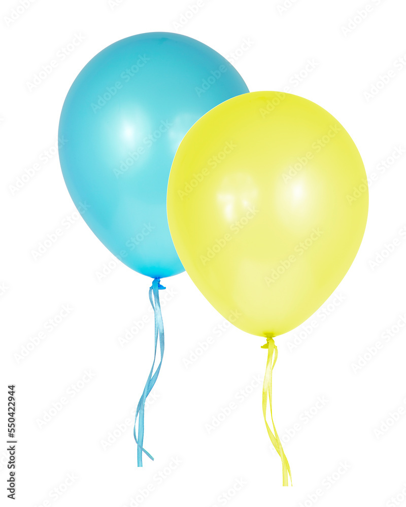 Blue and yellow balloons isolated on the white background Blue and yellow balloons isolated on the white background
