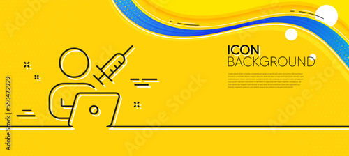Vaccination appointment line icon. Abstract yellow background. Book vaccine sign. Injections schedule symbol. Minimal vaccination appointment line icon. Wave banner concept. Vector
