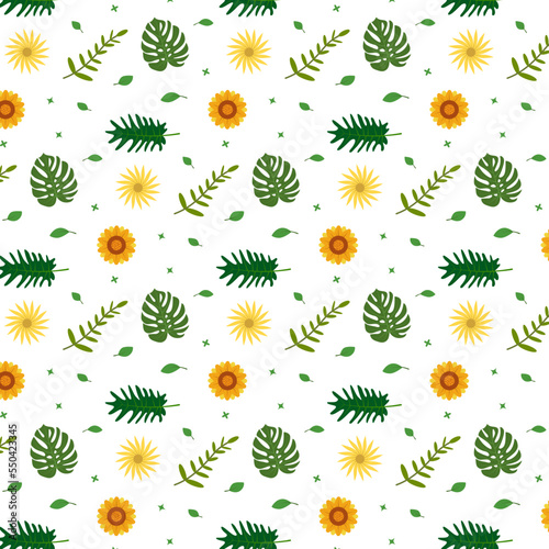 Hand drawn tropical plants pattern