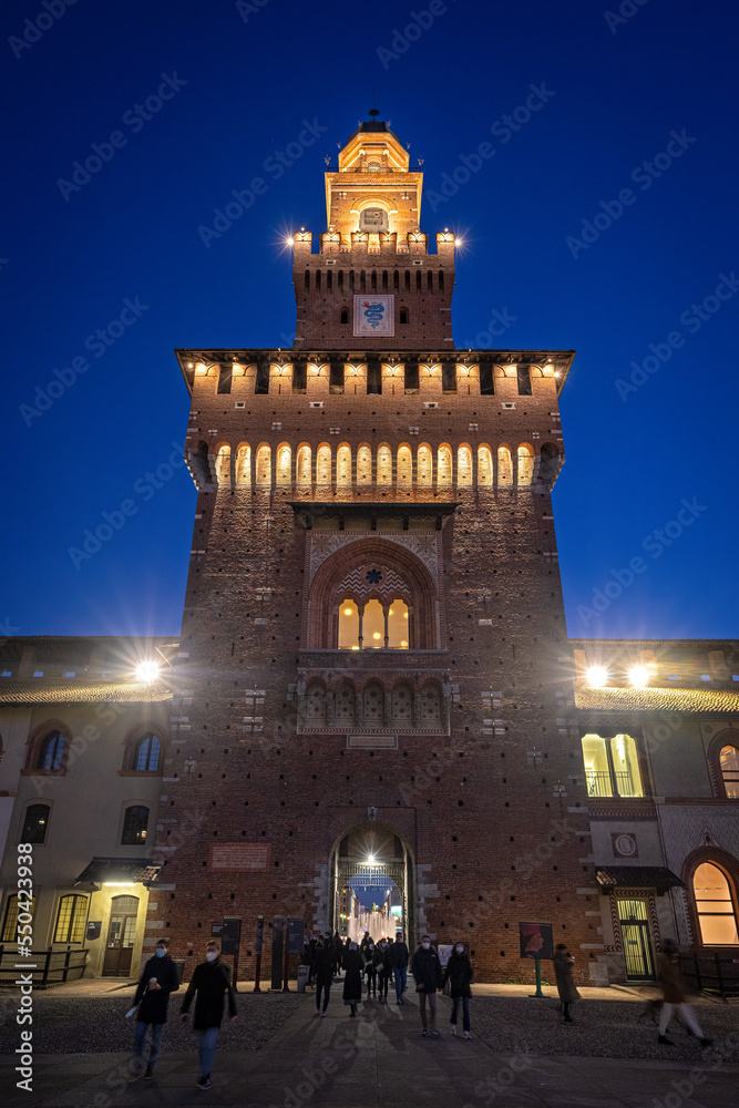 Sforzesco castle at the blue hour