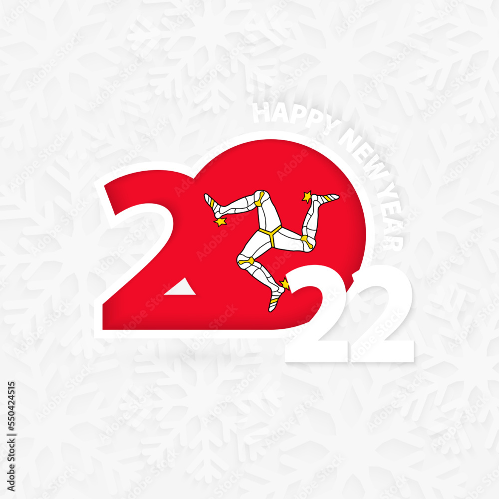 New Year 2023 for Isle of Man on snowflake background. New Year 2023 for Isle of Man on snowflake background.