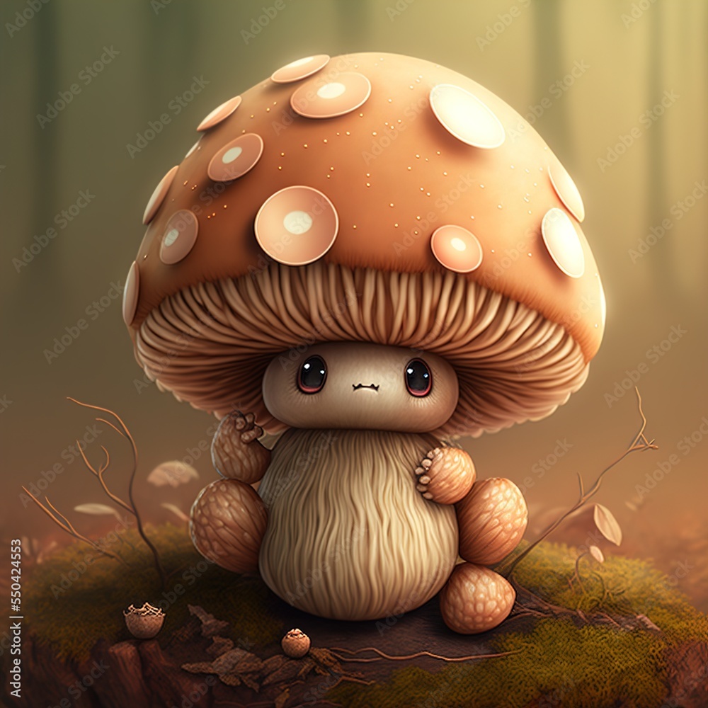 Cute Mushroom Creature Illustration created with AI Stock Illustration